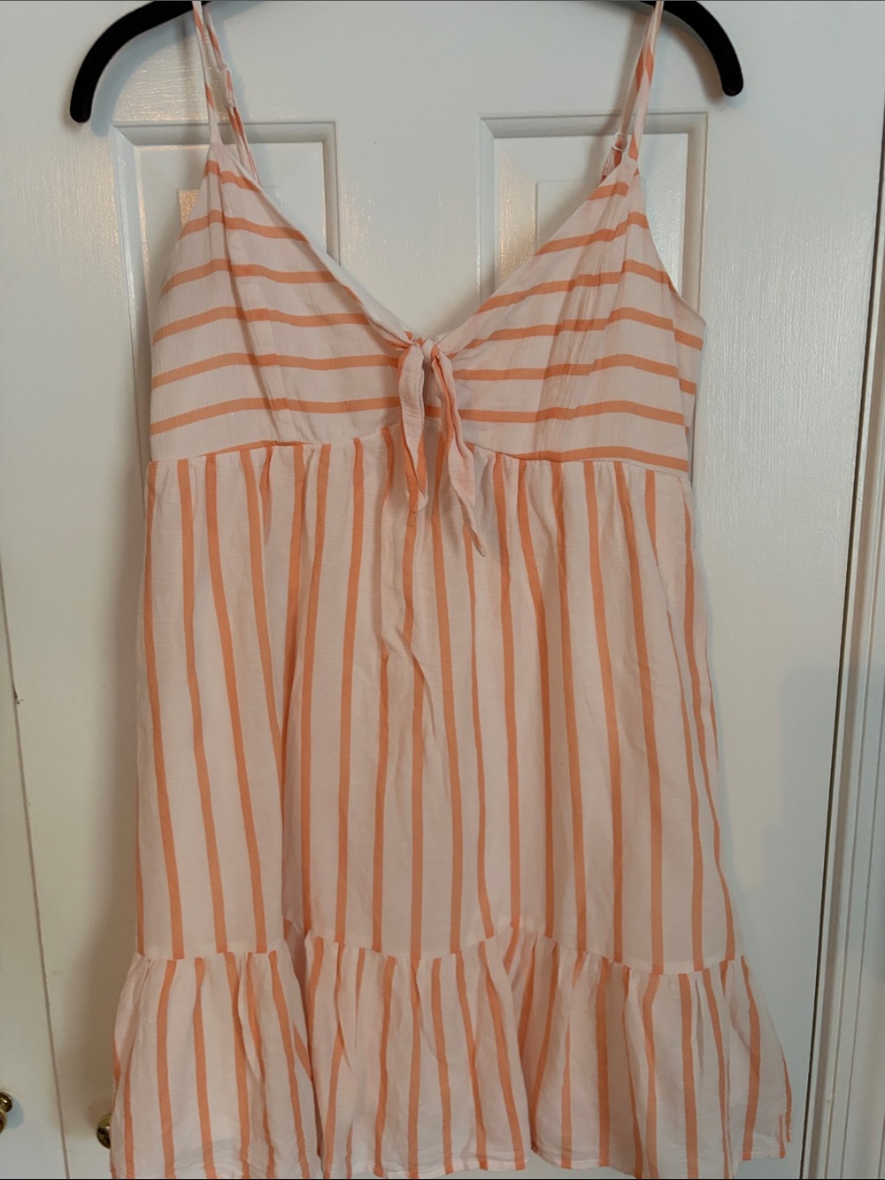 Francesca's Collections Peach & White Striped Spaghetti Strap Mini Dress